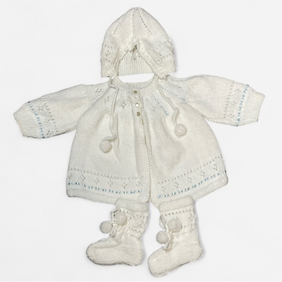 Other - Vintage Handmade‎ Classic Knitted Infant Matinee Coat Bonnet Booties Set